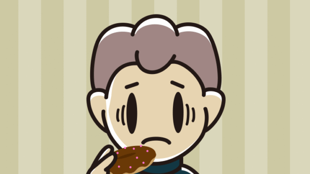 ドーナツで困る男子中学生のイラスト【色、背景あり】PNG