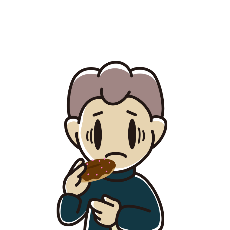 ドーナツで困る男子中学生のイラスト【色あり、背景なし】透過PNG