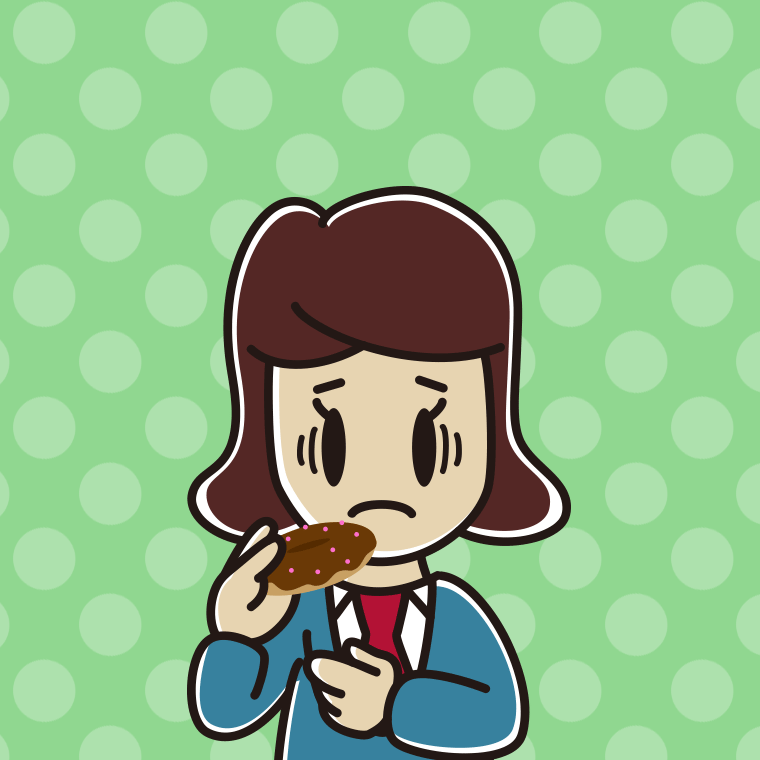 ドーナツで困る女子高校生のイラスト【色、背景あり】PNG