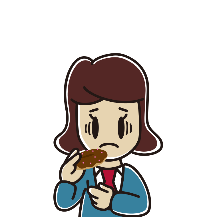 ドーナツで困る女子高校生のイラスト【色あり、背景なし】透過PNG