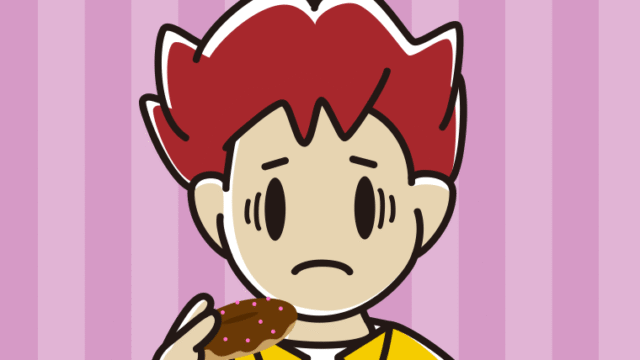 ドーナツで困る男子大学生のイラスト【色、背景あり】PNG