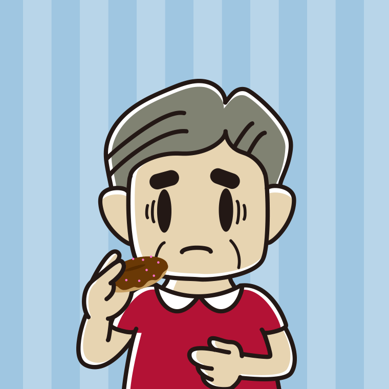 ドーナツで困るおじさんのイラスト【色、背景あり】PNG