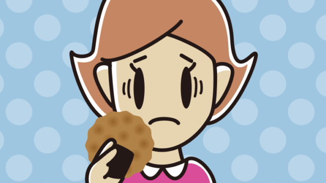 お煎餅で困る女性のイラスト【色、背景あり】PNG