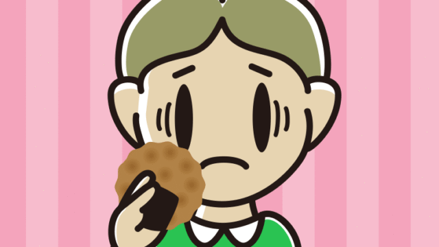 お煎餅で困る小学生男子のイラスト【色、背景あり】PNG