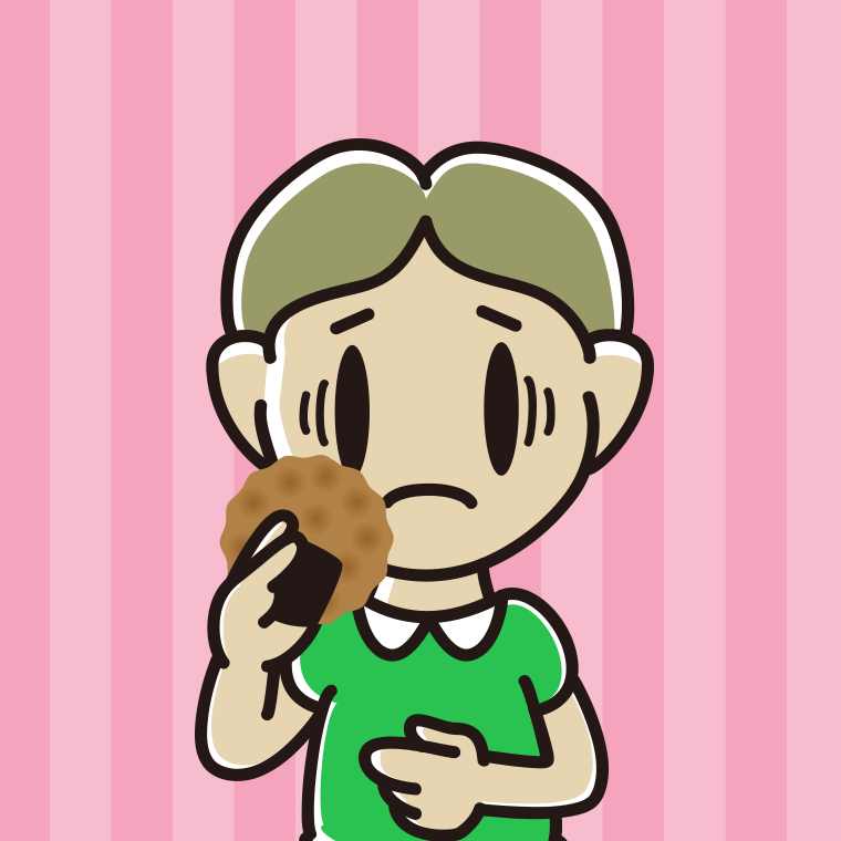 お煎餅で困る小学生男子のイラスト【色、背景あり】PNG