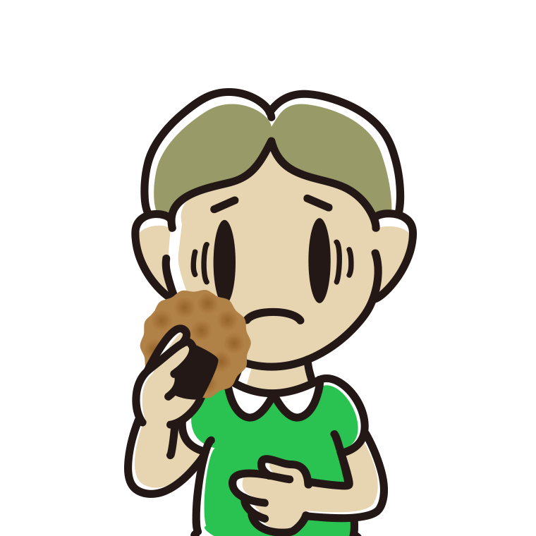 お煎餅で困る小学生男子のイラスト【色あり、背景なし】透過PNG