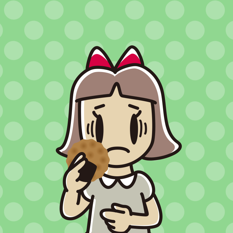 お煎餅で困る小学生女子のイラスト【色、背景あり】PNG