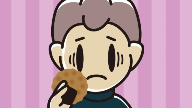 お煎餅で困る男子中学生のイラスト【色、背景あり】PNG