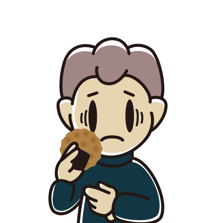 お煎餅で困る男子中学生のイラスト【色あり、背景なし】透過PNG