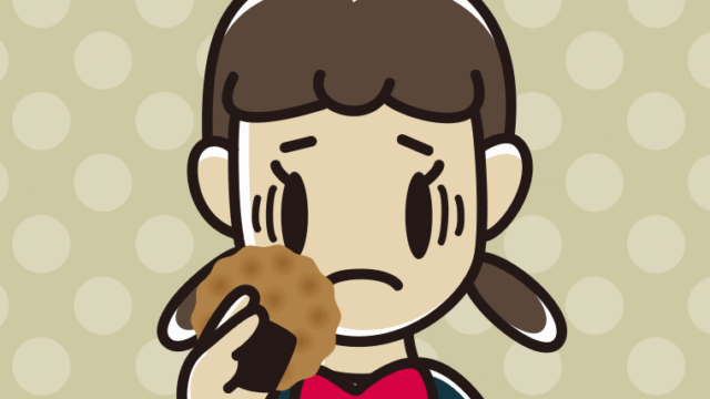 お煎餅で困る女子中学生のイラスト【色、背景あり】PNG