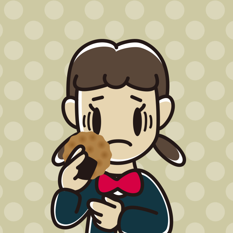 お煎餅で困る女子中学生のイラスト【色、背景あり】PNG