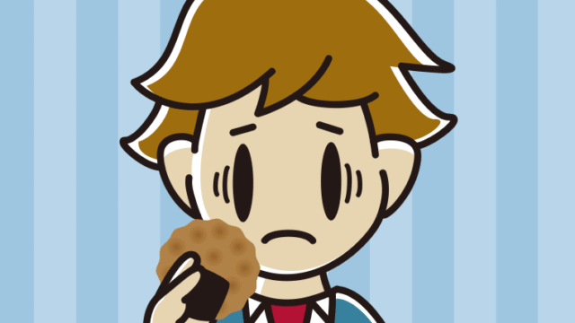 お煎餅で困る男子高校生のイラスト【色、背景あり】PNG