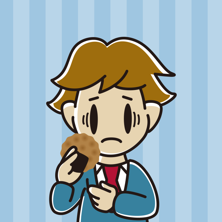 お煎餅で困る男子高校生のイラスト【色、背景あり】PNG