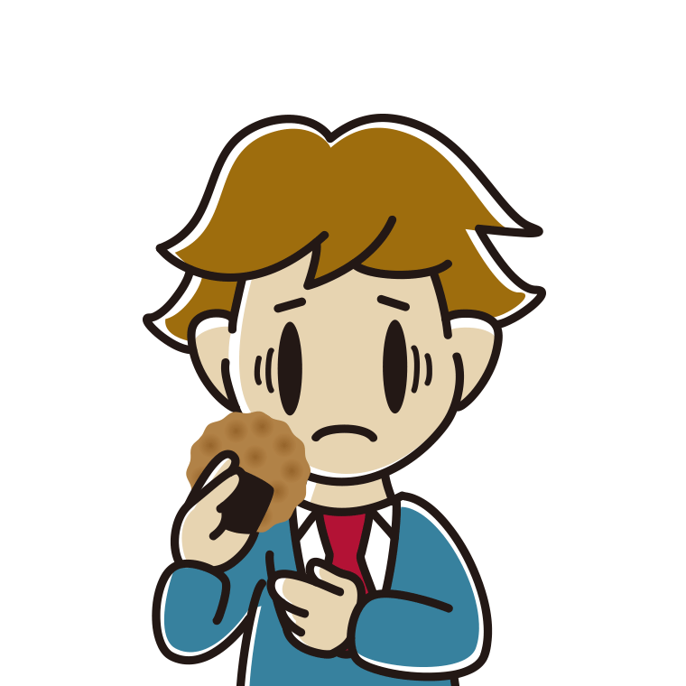 お煎餅で困る男子高校生のイラスト【色あり、背景なし】透過PNG