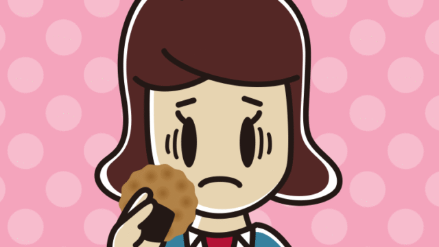 お煎餅で困る女子高校生のイラスト【色、背景あり】PNG