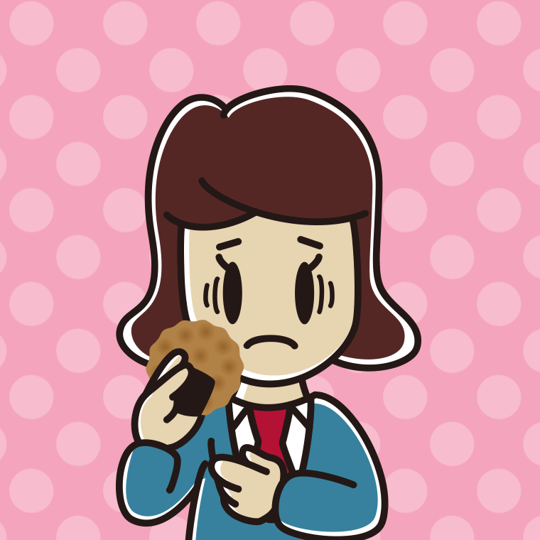 お煎餅で困る女子高校生のイラスト【色、背景あり】PNG