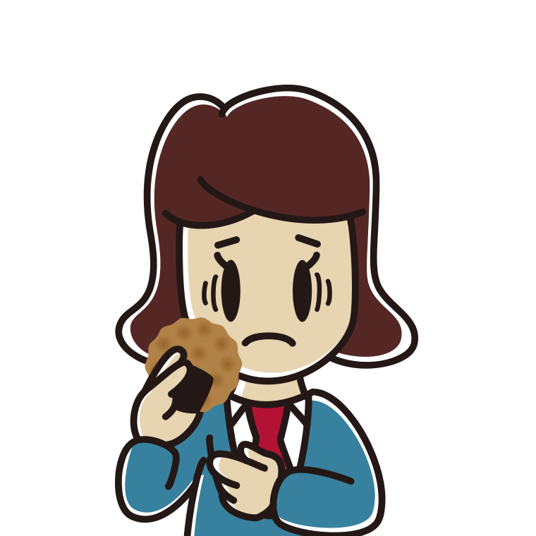 お煎餅で困る女子高校生のイラスト【色あり、背景なし】透過PNG