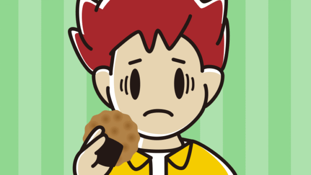 お煎餅で困る男子大学生のイラスト【色、背景あり】PNG