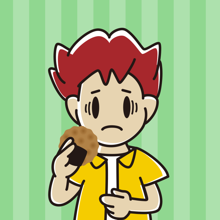 お煎餅で困る男子大学生のイラスト【色、背景あり】PNG