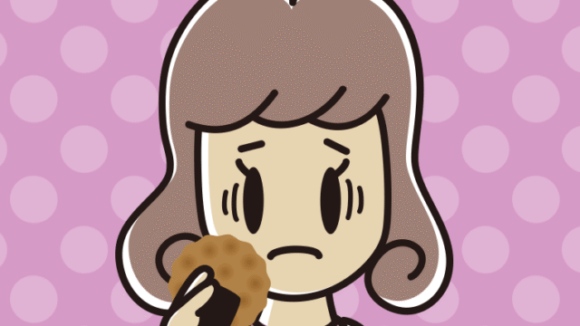 お煎餅で困る女子大学生のイラスト【色、背景あり】PNG