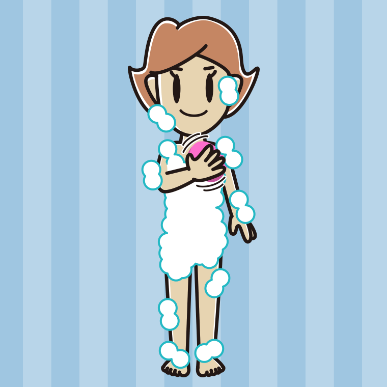 体を洗う女性のイラスト【色、背景あり】PNG