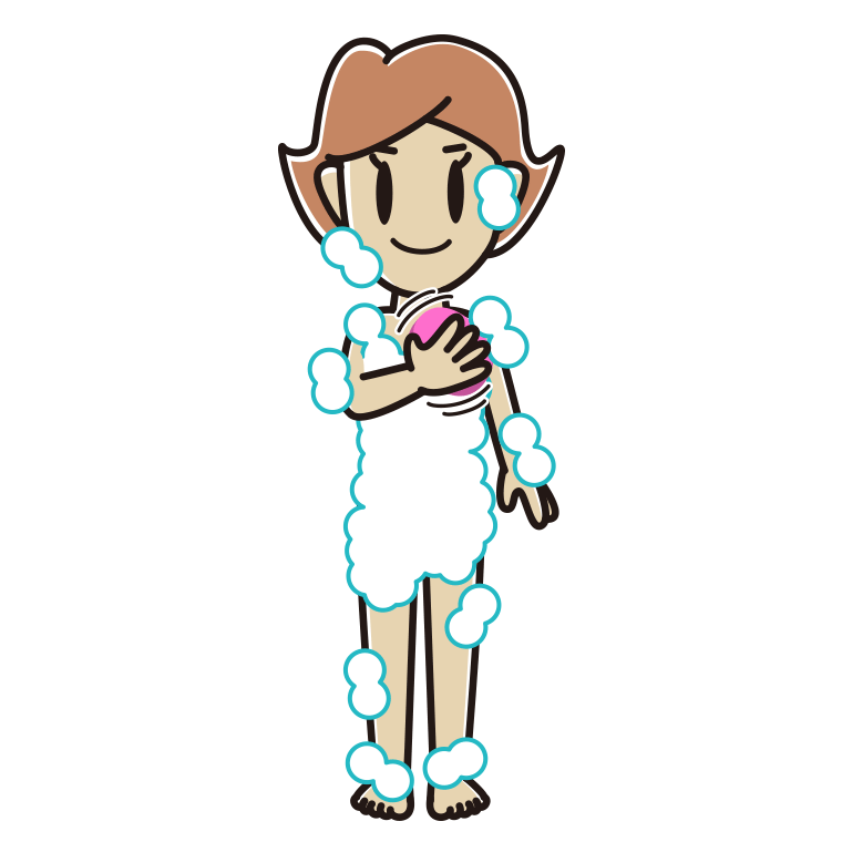 体を洗う女性のイラスト【色あり、背景なし】透過PNG