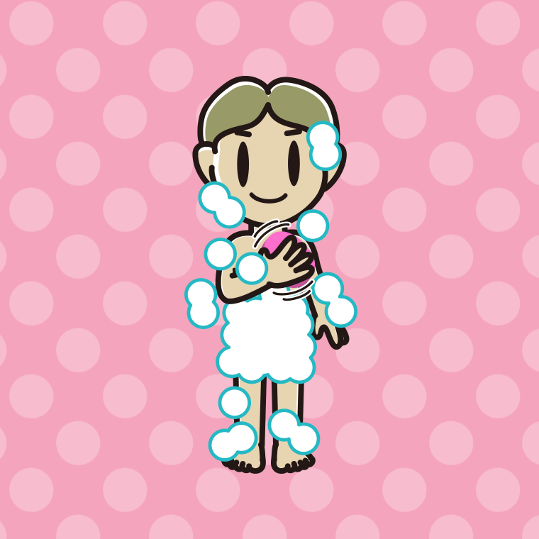 体を洗う小学生男子のイラスト【色、背景あり】PNG