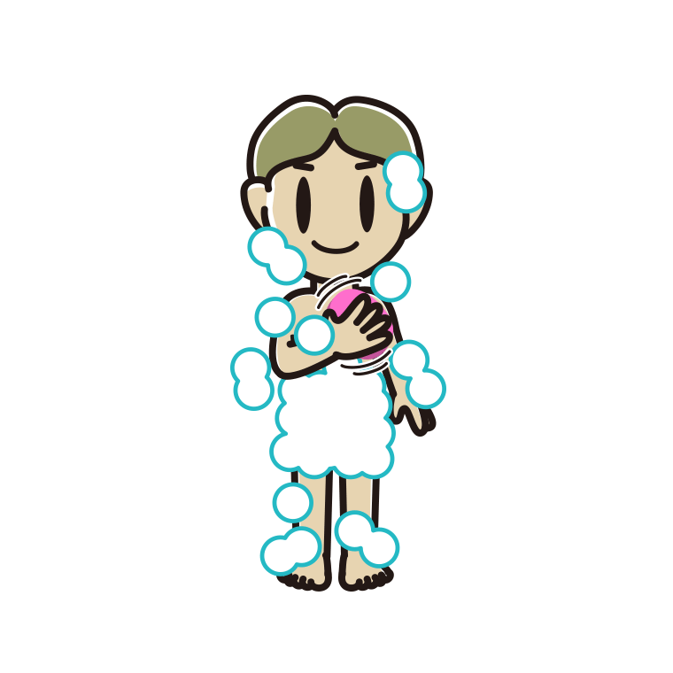 体を洗う小学生男子のイラスト【色あり、背景なし】透過PNG