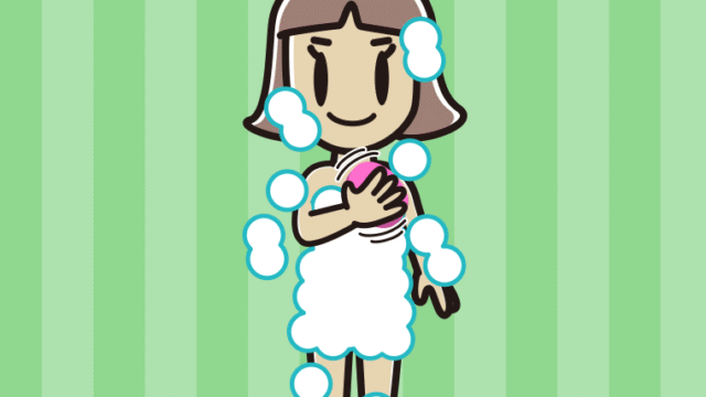 体を洗う小学生女子のイラスト【色、背景あり】PNG