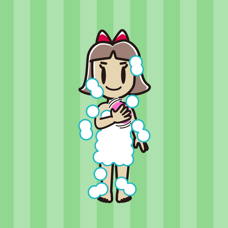 体を洗う小学生女子のイラスト【色、背景あり】PNG