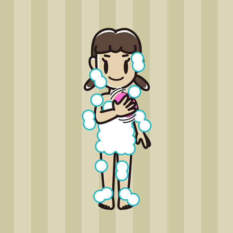 体を洗う女子中学生のイラスト【色、背景あり】PNG