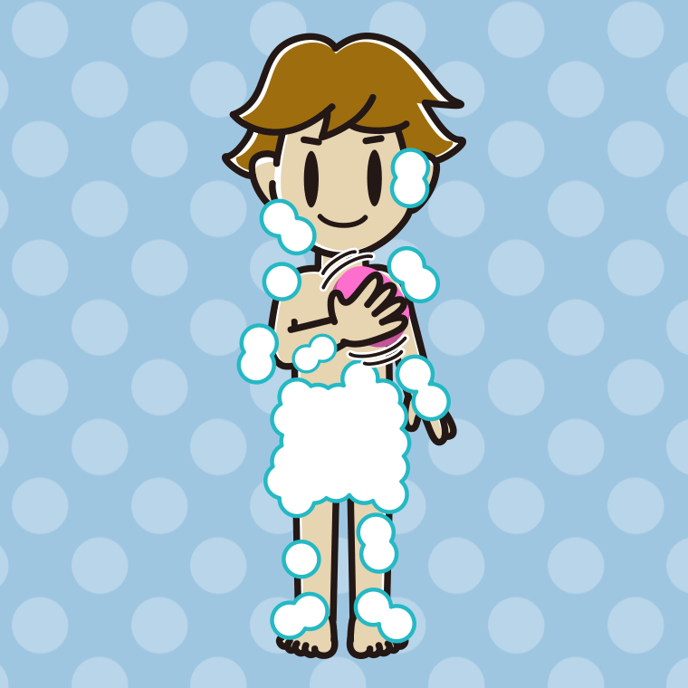 体を洗う男子高校生のイラスト【色、背景あり】PNG