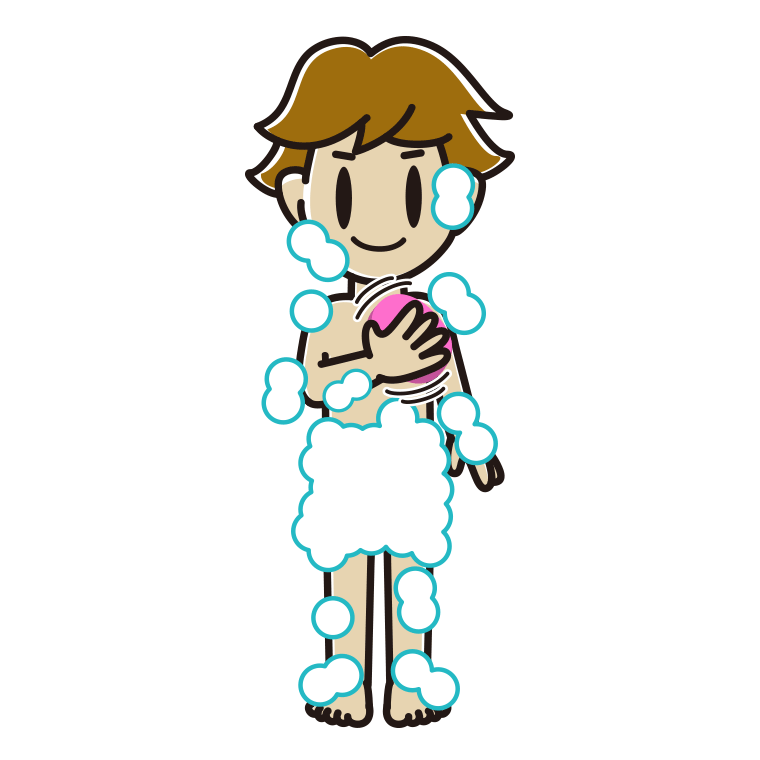 体を洗う男子高校生のイラスト【色あり、背景なし】透過PNG