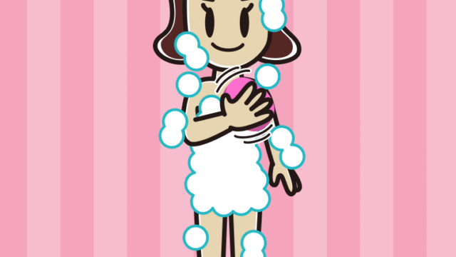 体を洗う女子高校生のイラスト【色、背景あり】PNG