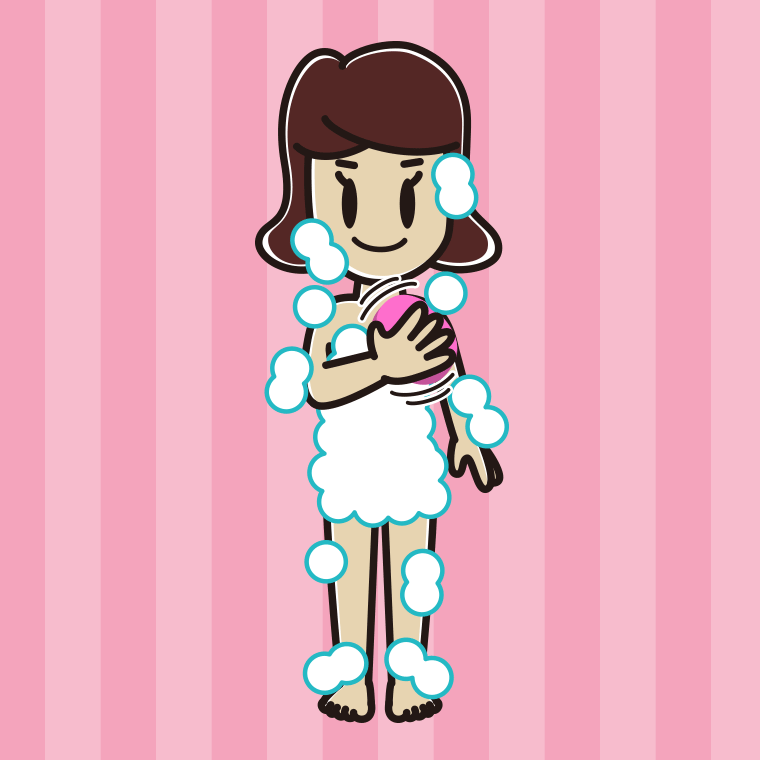 体を洗う女子高校生のイラスト【色、背景あり】PNG