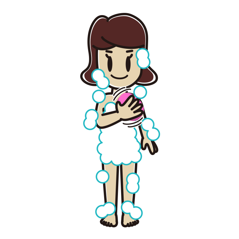 体を洗う女子高校生のイラスト【色あり、背景なし】透過PNG