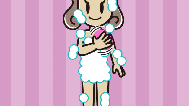 体を洗う女子大学生のイラスト【色、背景あり】PNG