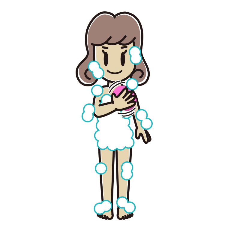 体を洗う女子大学生のイラスト【色あり、背景なし】透過PNG
