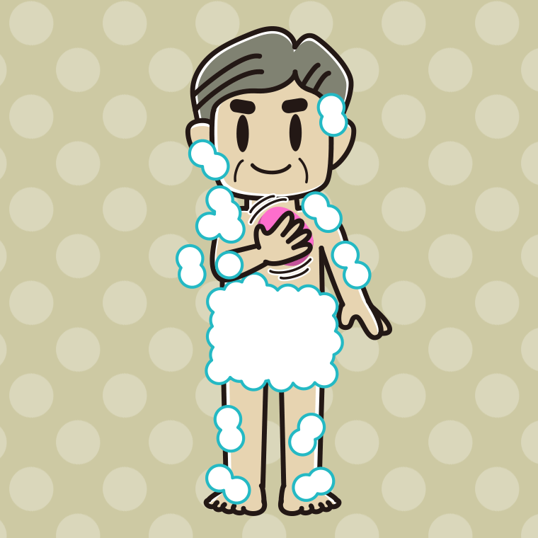 体を洗うおじさんのイラスト【色、背景あり】PNG
