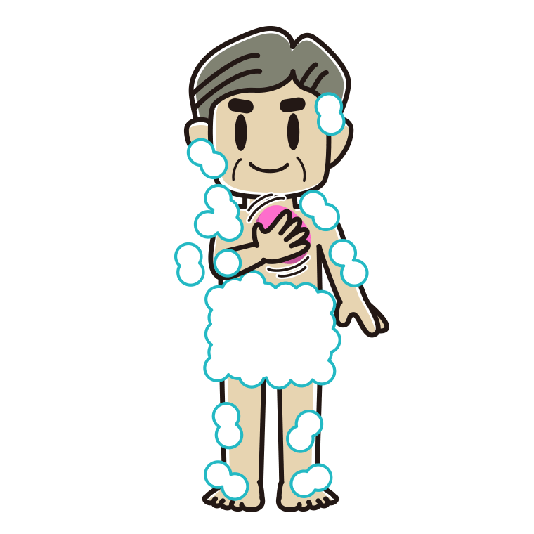 体を洗うおじさんのイラスト【色あり、背景なし】透過PNG