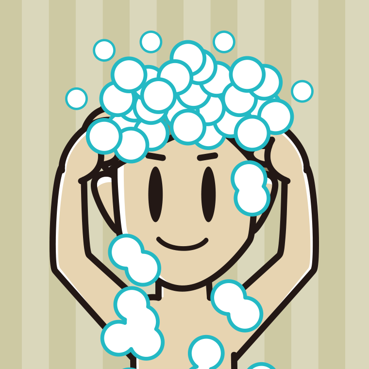 頭を洗う男性のイラスト【色、背景あり】PNG