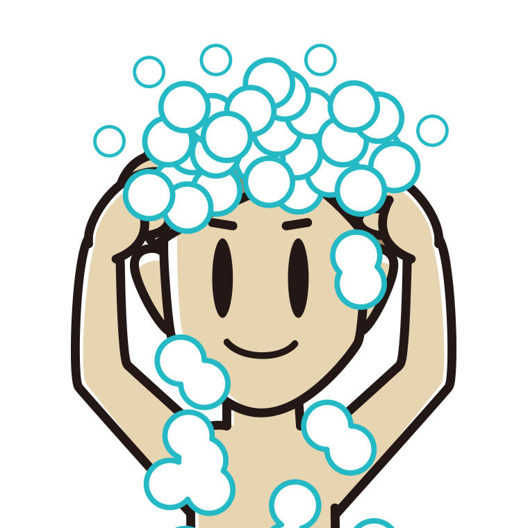 頭を洗う男性のイラスト【色あり、背景なし】透過PNG