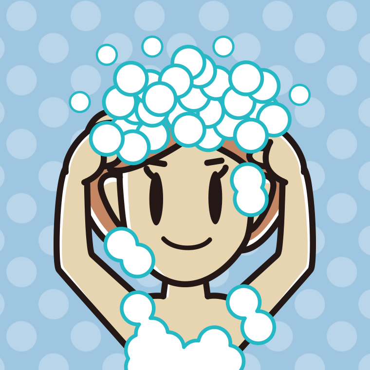 頭を洗う女性のイラスト【色、背景あり】PNG