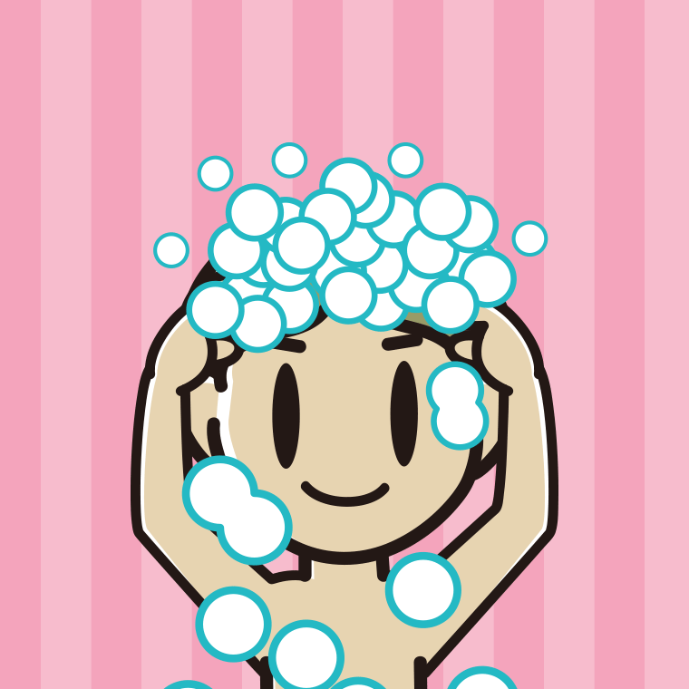 頭を洗う小学生男子のイラスト【色、背景あり】PNG