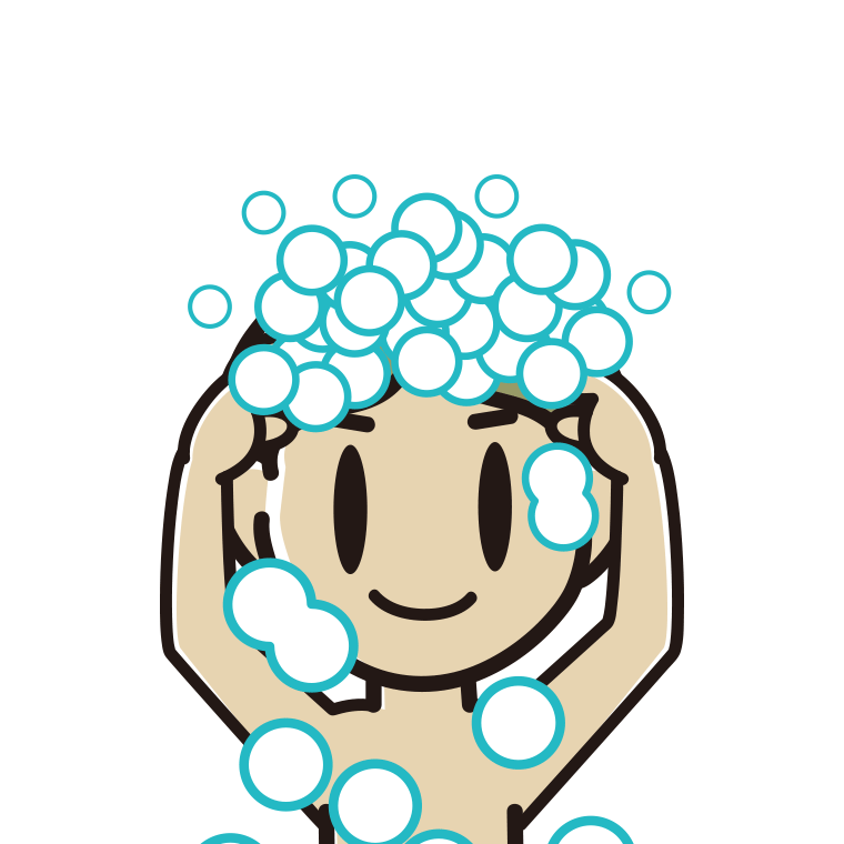 頭を洗う小学生男子のイラスト【色あり、背景なし】透過PNG