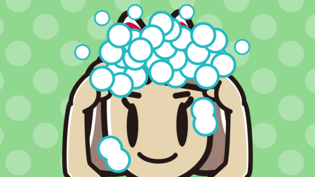 頭を洗う小学生女子のイラスト【色、背景あり】PNG