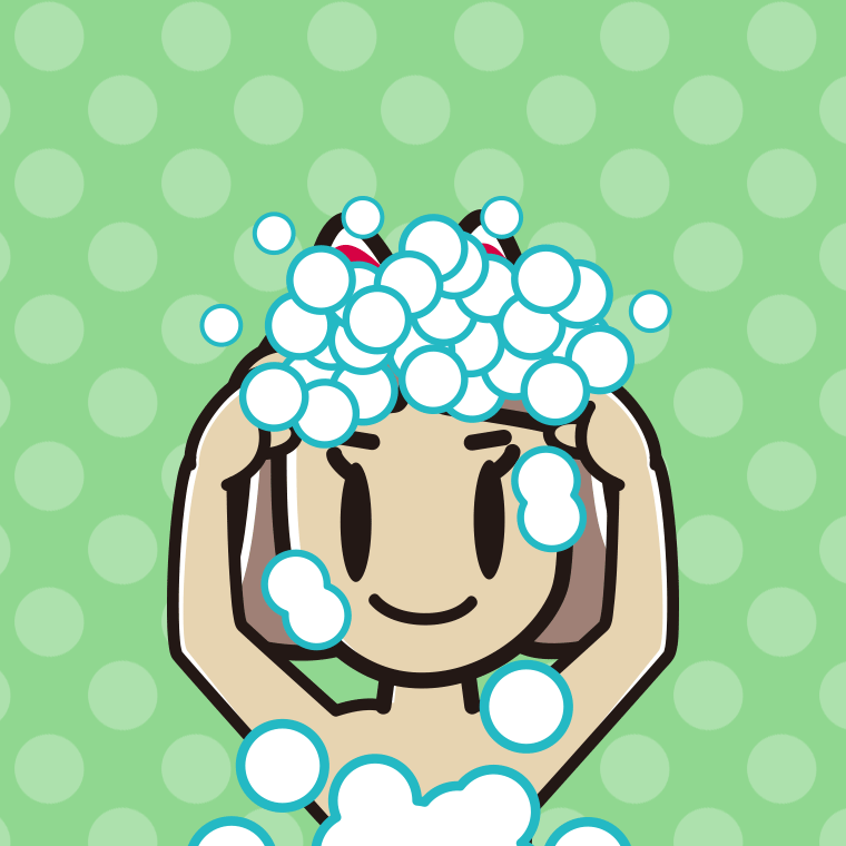 頭を洗う小学生女子のイラスト【色、背景あり】PNG