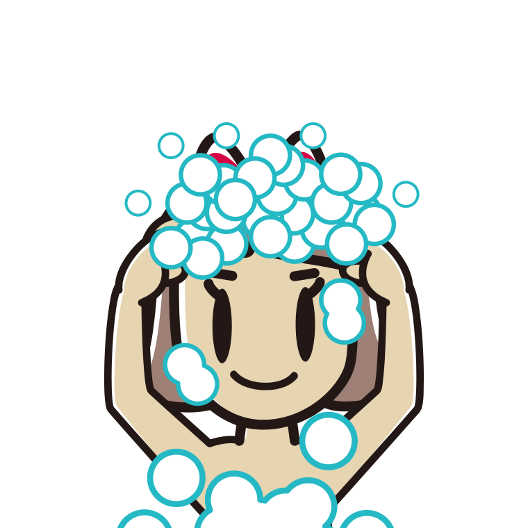 頭を洗う小学生女子のイラスト【色あり、背景なし】透過PNG