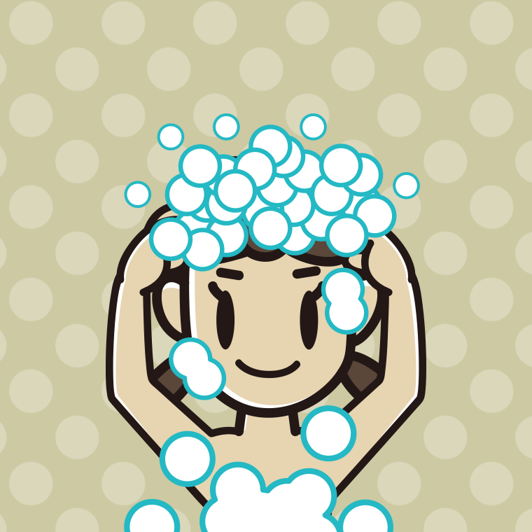 頭を洗う女子中学生のイラスト【色、背景あり】PNG