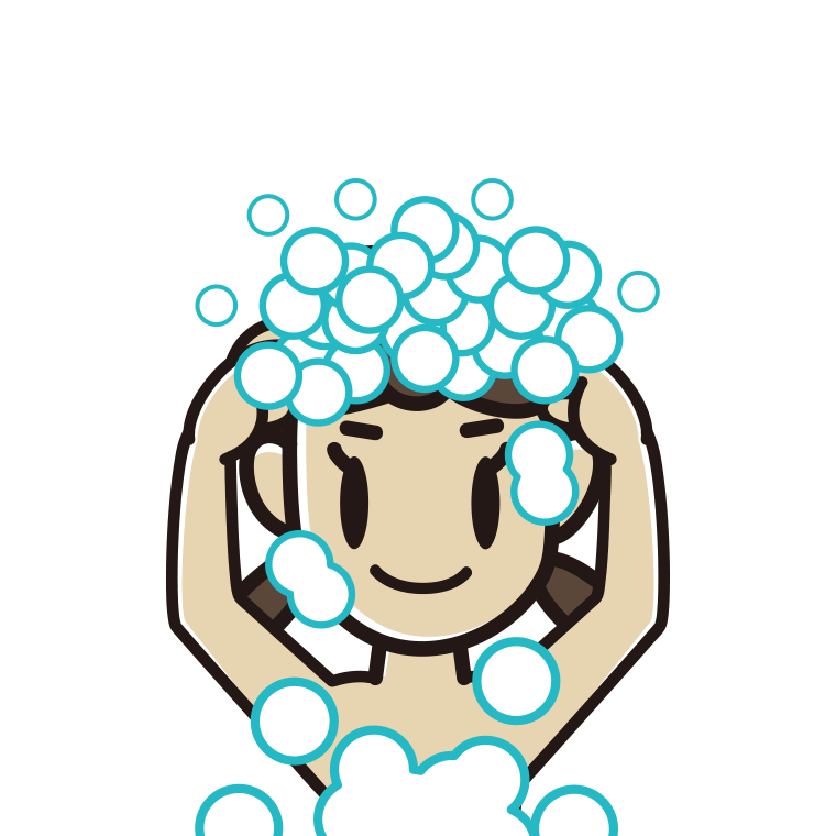 頭を洗う女子中学生のイラスト【色あり、背景なし】透過PNG